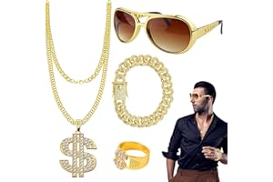 WYRGQIQN Conjunto de Joyería Beauf - Set de Hip Hop | Colgante de Dólar, Anillo, Cadena de Oro, Gafas de Sol | Destacado y Duradero, Ajustable y Fácil de Usar