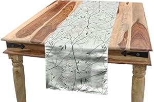 ABAKUHAUS Floral Camino de Mesa, Grunge Femenino Flores, Decorativo para el Comedor o Sala de Estar Fácil de Limpiar, 40 x 180 cm, Verde Menta Blanca