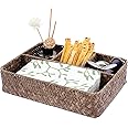 BTSKY 4 Compartment Seagrass Storage Basket Tissue Box - Woven Wicker Divided Storage Organizer Box Countertop Decorative Shelf Basket For Stationery, Candies, Tea bags, Cometics (Coffee)