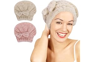 Unaone 2 Stück Mikrofaser Haarhandtuch, Haartrocknungstücher Handtuch, Haarturban-Schnell Trocknend, Hüpfmütze-Super Saugfähig, Haarwickel Handtücher Kopftuch Weich für Langem Haar