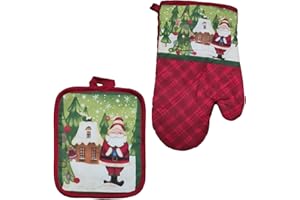 INTEDESIGN Manoplas de horno y agarraderas de Navidad, guantes de cocina resistentes al calor, guantes de cocina de Papá Noel, muñeco de nieve, ciervos, guantes de horno resistentes al calor, guantes de cocina