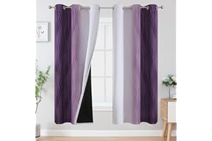 VEHEDE Thermal Insulated Noise Reducing Ombre Blackout Curtains 72 Inch Drop for Bedroom, Gradient Light Blocking Eyelet Drapes for Living Room, W42 x L72 Inch, Purple and Greyish White, 2 Panels