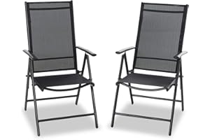 PHIVILLA Garden Patio Chairs Sets of 2 Foldable Garden Cahirs with Aluminum frame,6X Adjustable with 7 Seating Positions,High Back Folding Reclining Garden Chairs