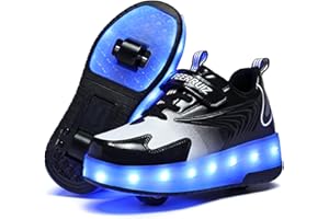 SILY LIFE Unisex Kids LED USB Rechargeable Colorful Lights Trainer Roller Skates Shoes with Wheels Lightweight Outdoor Sports Trainers Gymnastic Running Sneakers for Boys Girls