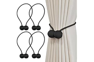 TEL CHARME * Magnetische Vorhang Raffhalter 4 Stück, Gardinen Raffhalter Schwarz Gardinen Halter mit Magneten, Vorhang Halter Raffhalter für Gardinenklammern Vorhänge Zuhause, Büro, Dekoration(Schwarz)