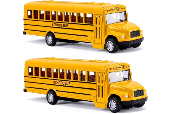 XINGANER Lot de 2 bus scolaires en alliage métallique moulé sous pression de 14 cm avec véhicules jaune vif pour enfants, garçons et filles