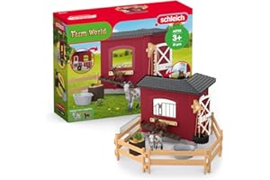 schleich FARM WORLD | Zagroda dla kóz 42726 | Zestaw ze stajnią, kozą, koźlęciem, ogrodzeniem i akcesoriami | Realistyczne figurki zwierząt | Prezent dla dzieci | Zabawka farma od 3 lat | 31 elementów