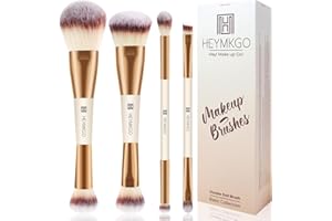 HEYMKGO Brocha para maquillaje 4 pinceles de doble punta 2 en 1 brochas kabuki para maquillaje profesional Brocha para maquillaje en polvo sombra de ojos líquido, en crema, en polvo difuminar Pulir