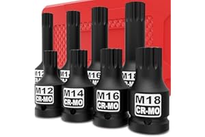 KIRXST Juego de Puntas de Vaso de Impacto XZN de 1/2", M12 - M18, Juego de 8 Piezas Llave de Vaso Multidientes, Juego de Estriada Cuadrada Triple de Impacto de 1/2 Pulgadas