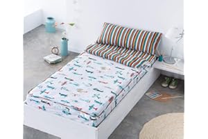 COTTON ARTean Saco nordico con Relleno AVIONCITOS para Cama 90 x 190/200 + 1 Funda de Almohada. Saco Unido a la Bajera con Cremallera. con Relleno nórdico.