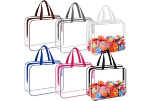 WWmily 6 Pack Zipper Toy Storage Bags With Handles 11.8x8.6x3.9 Inch Clear PVC Waterproof Toiletry Organizing Bags for Building Blocks Puzzle (Multicolor)