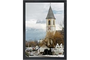 OMISHE Wood A4 Frame 21x29.7 cm, Black A4 Picture Frame with Plexiglass, Wooden A4 Photo Frame for Wall Hanging or Tabletop, Black, 1 Pack