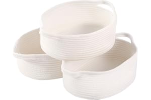 OUTBROS Aufbewahrungskorb 3er-Set, Korb Baumwollseil Geflochten, Flechtkorb, Dekorativer Aufbewahrungskorb Geflochten, Stapelbare Mehrzweck-Organisations Behälter, Weiß