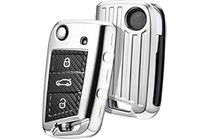 OATSBASF Autoschlüssel Hülle VW, Schlüssel Hülle Kompatibel für VW Golf 7 Schlüsselhülle, Schlüsselbox Cover für VW Polo, Skoda, Tiguan, MK7 3-Tasten (T-Silber)