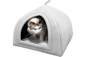 SUHU Lit de Chat Adulte Pliable Fermé Lit Apaisant pour Chat Niche Igloo pour Chat Interieur Anti Stress Panier pour Chien Petit Lit pour Animaux Confortable Coussin Dehoussable Comfy Gris Clair