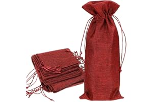 FLYOGA 10 Bolsas Yute para Botellas de Vino, 35cm X 15cm Hessian Wine Carriers con Cordón, Bolsas de Regalo para Vino Envoltura de Botella para Cata de Vinos Fiesta Boda, Burdeos