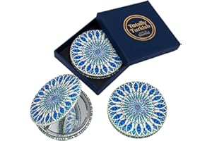 Totally Turkish Metal Compact Mirror – Small Folding Round Mirror With Magnetic Close – 1x & 2x Magnification – For Handbags, Make-Up, Travel & Commutes – Bright & Funky Geometric Pattern (Amphora)