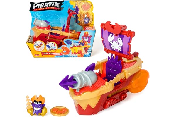 PIRATIX Broyeur des Mers - Bateau Pirate en Forme de Crabe. Contient 1 Bateau Pirate, 1 Piratix Exclusif, 1 trésor Exclusif, 1 Accessoire, 1 Canon et 1 Projectile