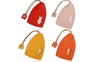 lasuroa 4pcs Car Key Cases, Creative Pull Out Key Fob Holder PU Leather Keychain Bag Sleeve Cute Cartoon Rabbits Portable Key Pouch Protector Cover for Car Keys