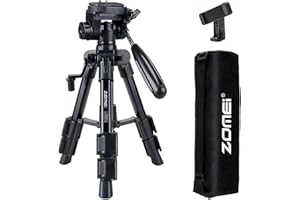 Kamera Stativ, ZOMEI Handy Stativ Q100, Leichtes Kamerastativ Aluminiumlegierung Reisestativ mit 3-Wege-Schwenkkopf, Schnellwechselplatte, Handy Halterung und Tragetasche, 33–53 cm Schwarz