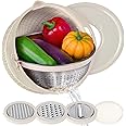 4-1 Colander with Mixing Bowl Set - Food Strainers and Colanders for Kitchen, Pasta Rice Strainer, Fruit and Veggie Wash, Rotatable Kitchen Colander Strainer Bowl (Beige)