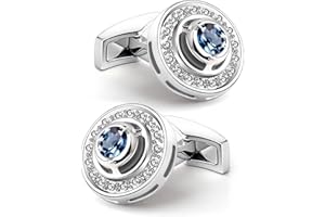 Manschettenknöpfe Navy Blau Crystal Manschettenknöpfe Silber, Mr.Van Circle Classic Blue Crystal Manschettenknöpfe für Herren Business Hochzeit Party Eleganter Stil