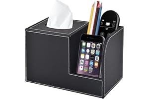 XNONE Caja de almacenamiento de pañuelos de piel, servilletero cuadrado, caja de almacenamiento multiusos con 2 paneles laterales, altura elevada 22,4 x 13,5 x 14,5 cm (negro)