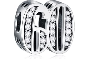 CRISNATA 5,10 to 50 52 55 56 60 65 70 75 80 Birthday Charms fit European Anniversary Bracelets, 925 Sterling Silver Number Charms with Clear CZ Stones, Gifts for Family/Lover/Friends