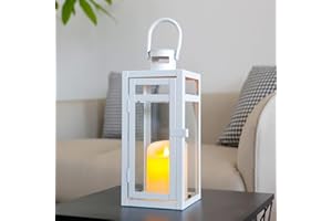 TRIROCKS Farol Decorativo 30 cm Alto, Soporte de Vela con Vidrio Transparente, Ideal para Decoración de Sala, Mesa, Interior y Exterior (Blanco Mate)