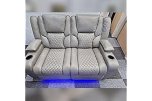 GENERIC Orlando - Electric Recliners Sofa With Cupholders - 3+2 Seater Sofa Grey/LED Lights/Wireless Charging (Grey, 2 Seater)
