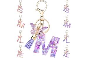 MOIUGULI Schlüsselanhänger Buchstabe Anhänger Mit Schmetterlingsquaste, Schlüsselanhänger Mädchen Schlüsselanhänger Damen Frauen Mädchen Geburtstagsgeschenk Geldbörse Tasche Handtasche Reisedekoration