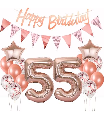 Happy 55th Birthday Banner – Vinyl, 150 X 90 Cm, Rosa, Mit Glitzer, Für Wand Oder Tischdeko