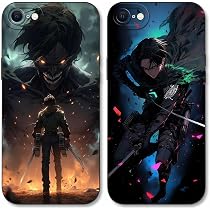 2er-Set IPhone 7/8/SE Hüllen – Attack On Titan Anime-Design, Stoßfest, Mit Kameraschutz, Schwarz
