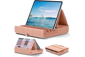 KDD Coussin de Support pour Tablette, Support Ipad Pliable pour Lit, Genoux, Bureau - Oreiller Repose Tablette avec Pochette & Support de Stylet pour Ipad Pro 12.9 10.5 9.7 Air Mini 6 5 4, Pêche