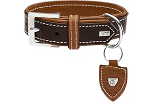 HUNTER Tara obroża dla psa, skóra, skóra jutowa, wytrzymała, odporna na warunki atmosferyczne, 60 (M-L), ciemnobrązowa/koniakowa