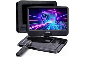 SUNPIN 12,5 Zoll Tragbarer DVD Player mit 10,5 Zoll HD Schwenkbaren Bildschirm, 6h Akkulaufzeit, Region Free, AV-Out/Kopfhörerbuchse, Auto Halterung Inklusive - Ideal für Reisen/Auto/Kinder