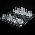 VR7 Glass Chess Board Game Set with Padded Bottom Frosted and Clear Glass Chess Set for Adults Luxury 2 Player Board Games Easy to Carry Crystal Chess Set