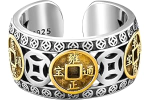 Kucheed Bague Feng Shui PiXiu Mantra, Bagues de Bonne Chance Bouddhistes en Argent,Bijoux Amulet Mantra,Protection Richesse Amour Santé Bande,Bagues Réglables Ouvertes Cadeau pour Hommes Femmes (K)