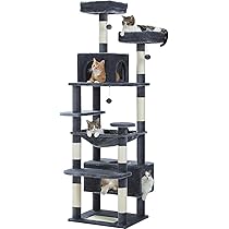 PAWZ Road Grote krabpaal, 184 cm kattentoren voor grote katten, kattenverblijf met krabpalen en kussentjes bedekt met sisal, 2 gewatteerde zitstokken, dubbel verblijf en mand voor binnenkatten, groen