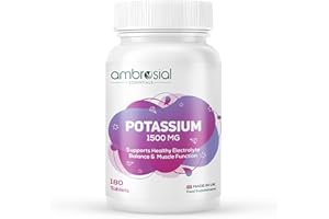 Ambrosial Potassium Chloride 1500 mg – High Strength Potassium Supplement – 778 mg Elemental Potassium – Daily Mineral Support for Muscle, Nerve & Balance – UK Made, GMP Certified – 180 Tablets