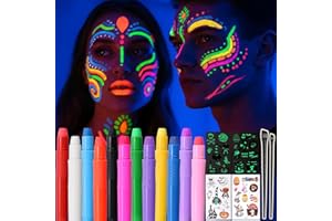 Beesjuy Luminosas para Pintura Facial, 12 Colores UV Fluorescente Pintura Cara Niños Hipoalergenica, UV Crayones Para Halloween Mardi Gras Carnaval Fiestas De Disfraces