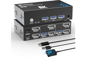 Steetek Switch KVM 8K Displayport, Dual Monitor KVM Switch 2 PC 2 Monitor 8K @60Hz USB3.0, Switch KVM EDID Displayport Supporta due computer che condividono una tastiera e un mouse