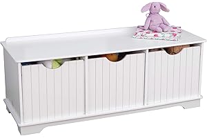 KidKraft White Nantucket Wooden Storage Bench for Kids with 3 Drawers/Storage Bins/Baskets, Toy Storage, Children's Bedroom Furniture, Nursery Furniture, 14564