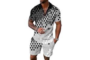 Osheoiso Trainingsanzug für Herren Sommer Sportanzug 2 Teiliges Outfit Sport Set Kurzarm T-Shirts + Kurze Hose Sets Freizeitanzug Männer Business Polo Hemd mit Revers Sporthose