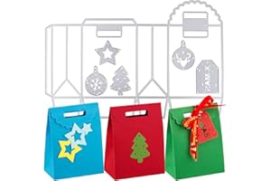 BETESSIN Kit de 1pc Matrice de Découpe Scrapbooking Sac de Noël et 5pcs Étiquettes Dies Cutting Arbre de Noël Étoile Renne Flocon de Neige Pochoirs Matrices Décoration DIY pour Fête Anniversaire Noël