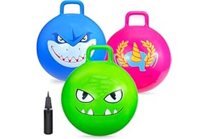 Hymaz Space Hopper for Kids Age 3-12, 3PCS Bouncy Ball 18 Inch with Handle, Inflatable Jumping Hopper Balls for Kids Outdoor Garden Party Games, Ride on Spin Toys Balance Exercise Fun