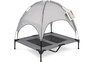 Deuline Hundeliege mit Dach erhöhtes Hundebett Garten Outdoor Haustierliege L-91x76x18/90cm GRAU 520082