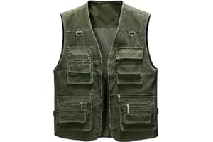 Oralidera Hombre Chaleco Tipo Safari Multibolsillos Chaleco Exterior de Algodón Chaleco de Pesca Acampa Fotografía Chaquetas sin Mangas