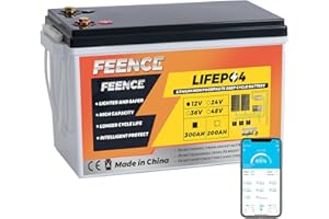 ‎FEENCE FEENCE LiFePO4 300Ah 12V Batterie, 3840Wh Lithium Akku mit 200A BMS, Max. 15000 Zyklen, Perfekter Ersatz für Blei-Säure für Wohnmobile, Solaranlage, Boot, Solarpanel Kit,Camping