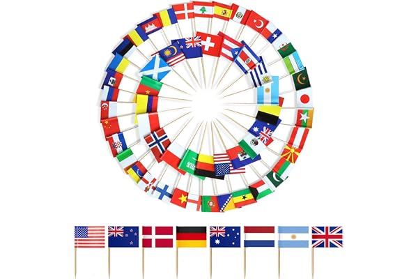 100 Pièces Drapeaux du monde petit drapeau,cure-dents drapaux mini flag Drapeaux du monde Set Decoration(3,5x6,5 cm)